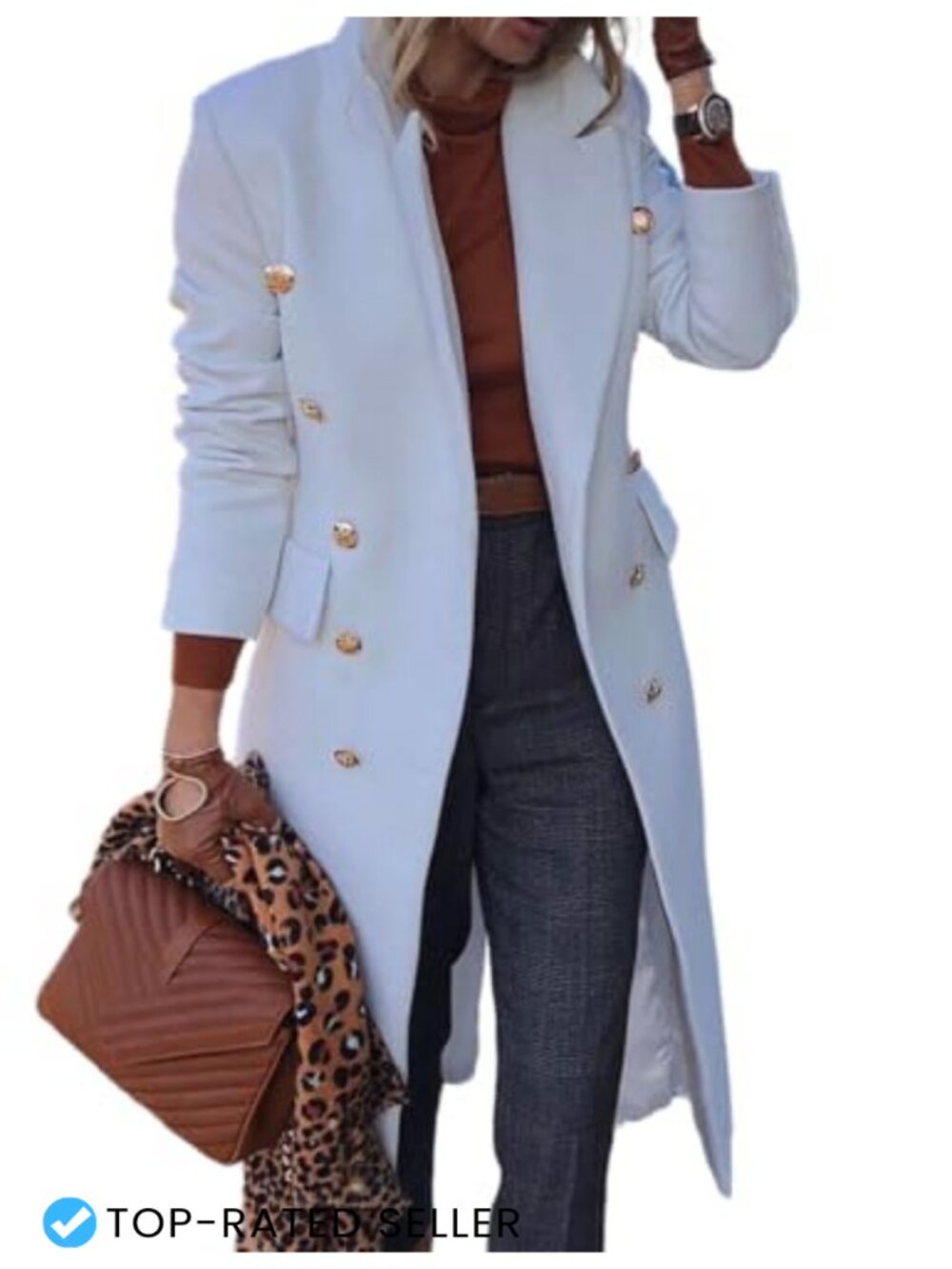 Wool Blend Double Breasted Notch Lapel Knee Length Peacoat Trench Coat
